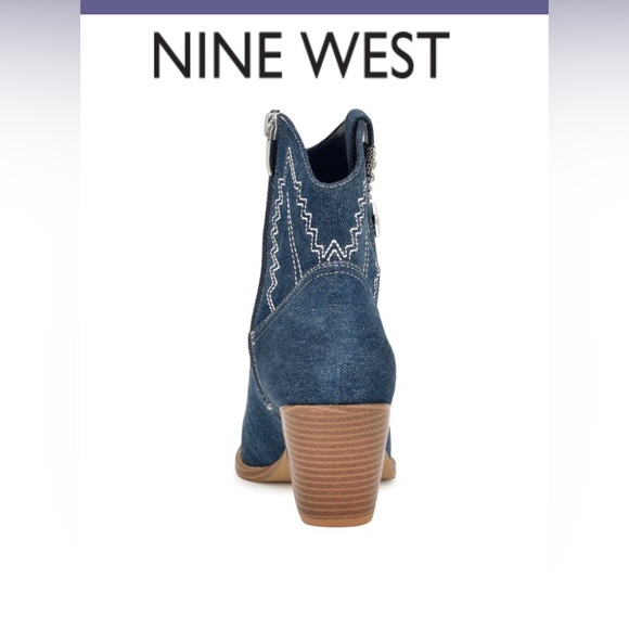 Nine West Nallas Western Booties Heeled ✨ Dark Blue Denim Size 9 | star country - Picture 12 of 15